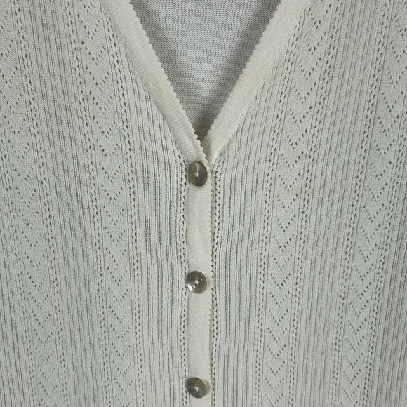 Vintage April Cornell Delicate Rayon Long Sleeve Cardigan Sweater Large Cream - Picture 7 of 12